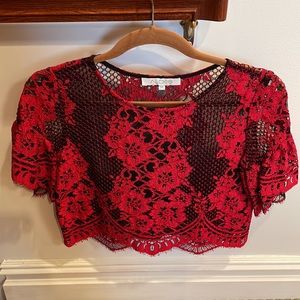 Alexis red/black lace cropped top. Size s